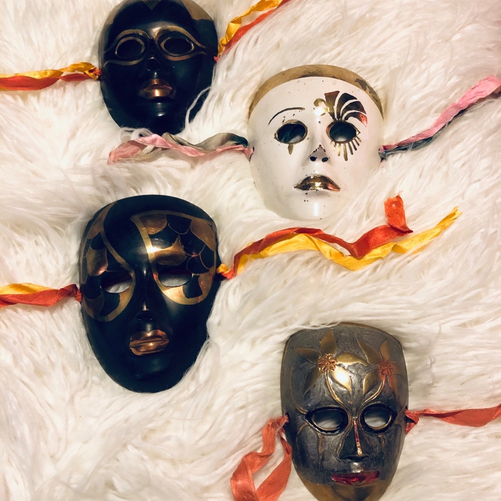 4 Vintage Solid Brass Mardi Gras Masquerade Masks
